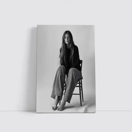 Young Woman Sitting Chair Black White