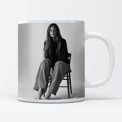 Young Woman Sitting Chair Black White