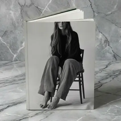 Young Woman Sitting Chair Black White