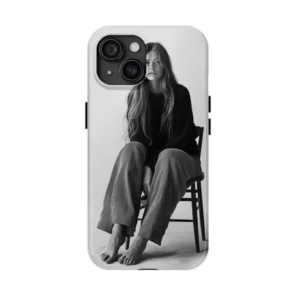 Young Woman Sitting Chair Black White