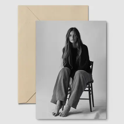 Young Woman Sitting Chair Black White