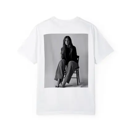 Young Woman Sitting Chair Black White