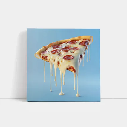 Cheesy Pepperoni Pizza Slice Blue Background