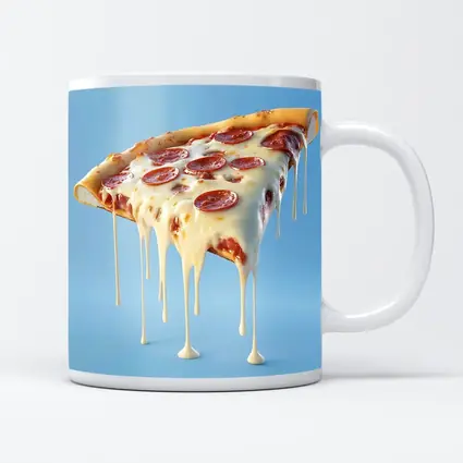Cheesy Pepperoni Pizza Slice Blue Background