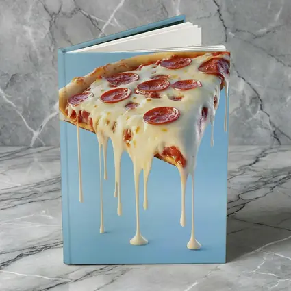 Cheesy Pepperoni Pizza Slice Blue Background