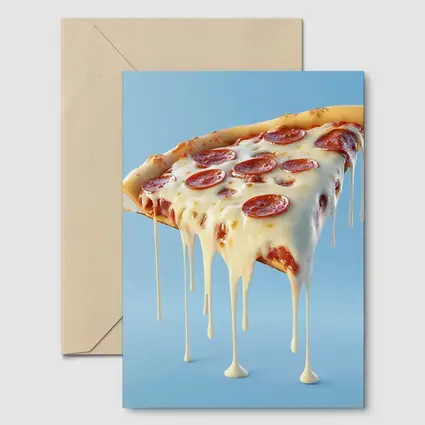 Cheesy Pepperoni Pizza Slice Blue Background