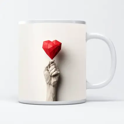 Low Poly Hand Holding Red Heart White