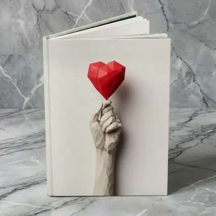 Low Poly Hand Holding Red Heart White