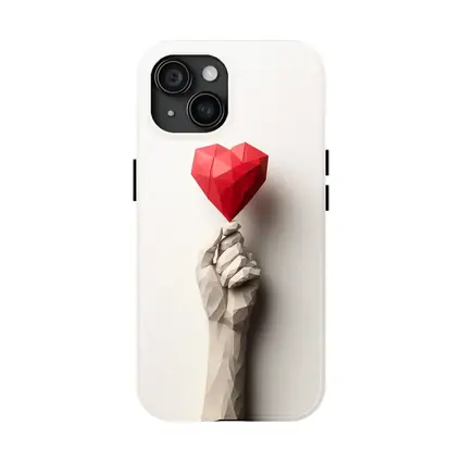 Low Poly Hand Holding Red Heart White