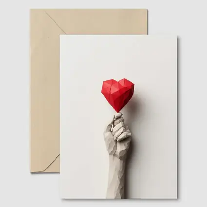 Low Poly Hand Holding Red Heart White