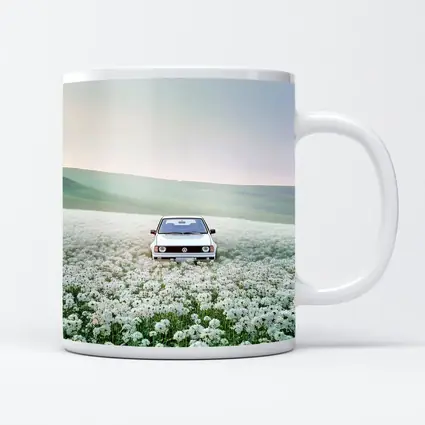 Volkswagen Golf White Flower Field Landscape