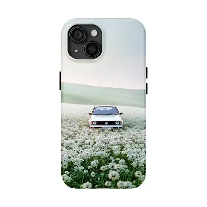 Volkswagen Golf White Flower Field Landscape