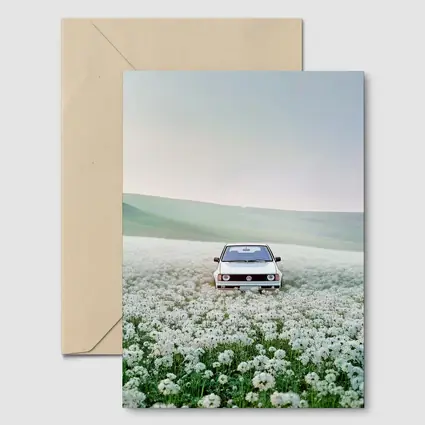 Volkswagen Golf White Flower Field Landscape