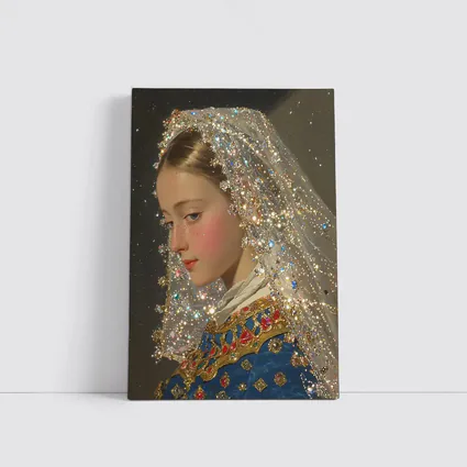 Renaissance Girl Jeweled Veil Portrait Art