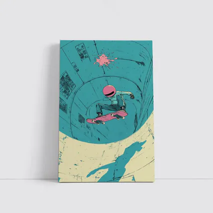 Skateboarder Doing Trick In Teal Bowl