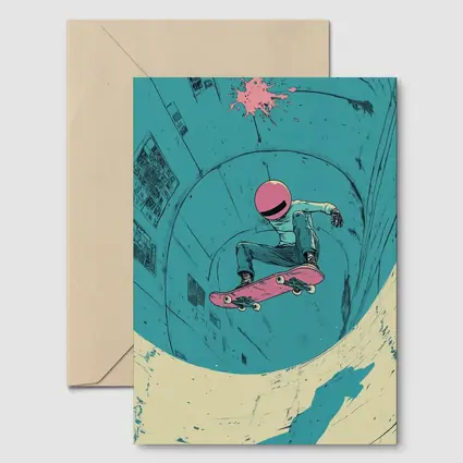 Skateboarder Doing Trick In Teal Bowl