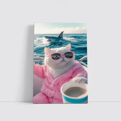 White Cat Pink Robe Sunglasses Ocean Shark