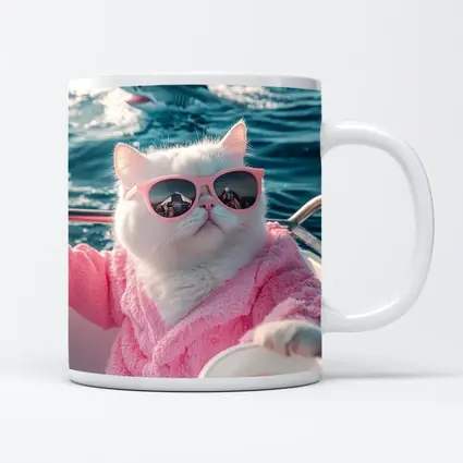 White Cat Pink Robe Sunglasses Ocean Shark