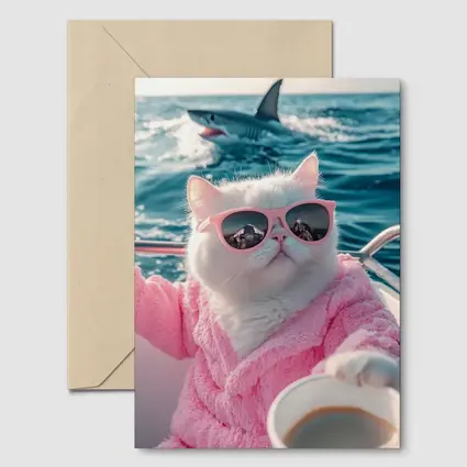 White Cat Pink Robe Sunglasses Ocean Shark