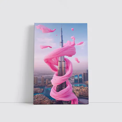 Burj Khalifa Wrapped Pink Silk Dubai Skyline