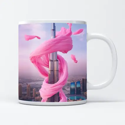 Burj Khalifa Wrapped Pink Silk Dubai Skyline