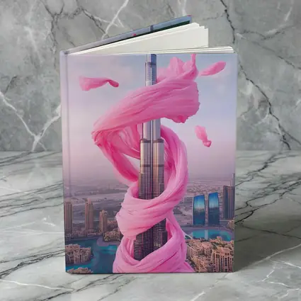Burj Khalifa Wrapped Pink Silk Dubai Skyline
