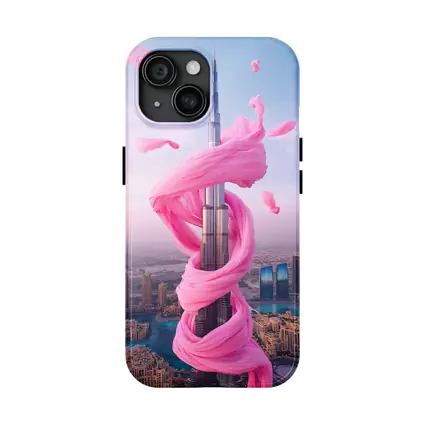 Burj Khalifa Wrapped Pink Silk Dubai Skyline
