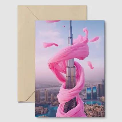Burj Khalifa Wrapped Pink Silk Dubai Skyline