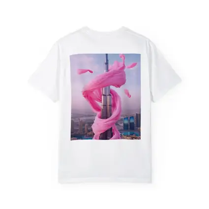 Burj Khalifa Wrapped Pink Silk Dubai Skyline