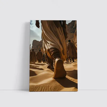 Desert Wanderers Walking Through Sandy Dunes