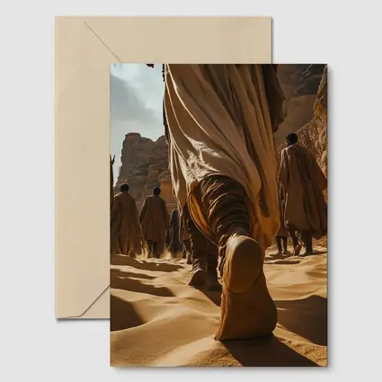 Desert Wanderers Walking Through Sandy Dunes