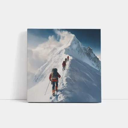 Mountain Climbers Ascending Snowy Alpine Peak