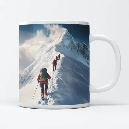Mountain Climbers Ascending Snowy Alpine Peak