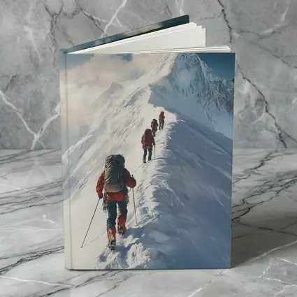 Mountain Climbers Ascending Snowy Alpine Peak