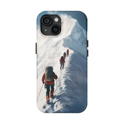 Mountain Climbers Ascending Snowy Alpine Peak