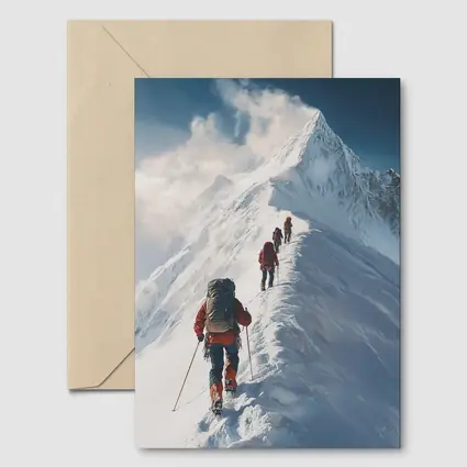 Mountain Climbers Ascending Snowy Alpine Peak