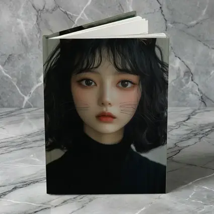 Cat Girl Portrait Dark Curly Hair
