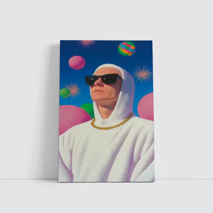 Man in White Hood Sunglasses Surreal Pop Art
