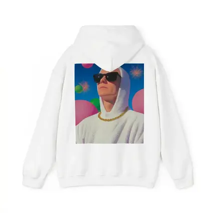 Man in White Hood Sunglasses Surreal Pop Art