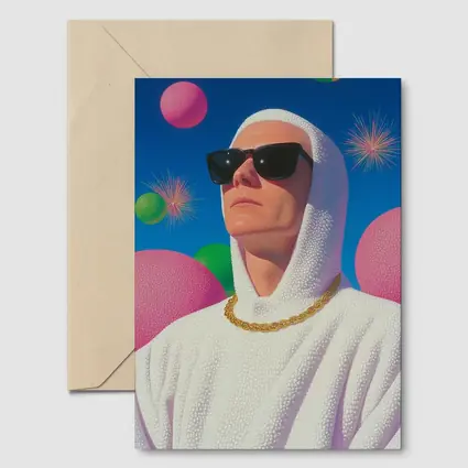 Man in White Hood Sunglasses Surreal Pop Art