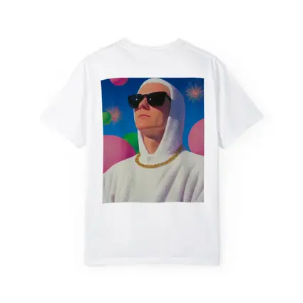 Man in White Hood Sunglasses Surreal Pop Art