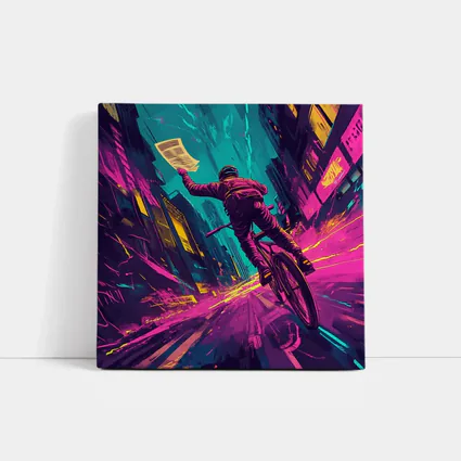 Cyclist Racing Through Neon Cyberpunk City Streets