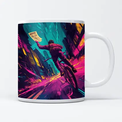 Cyclist Racing Through Neon Cyberpunk City Streets