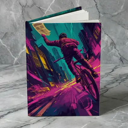 Cyclist Racing Through Neon Cyberpunk City Streets