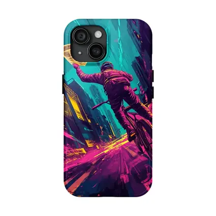 Cyclist Racing Through Neon Cyberpunk City Streets