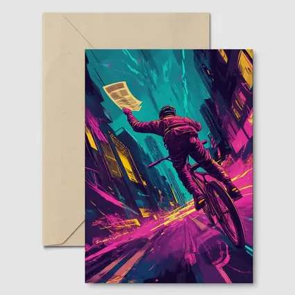 Cyclist Racing Through Neon Cyberpunk City Streets