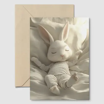 Sleeping Baby Bunny Cozy White Bedding