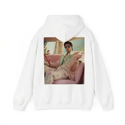 Stylish Man Floral Suit Pink Classic Car