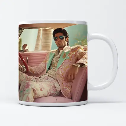 Stylish Man Floral Suit Pink Classic Car