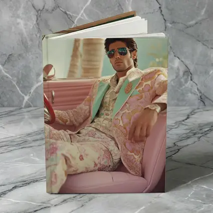 Stylish Man Floral Suit Pink Classic Car